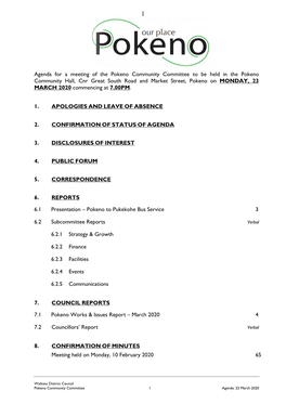 Agenda for a Meeting of the Pokeno Community Committee
