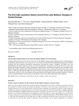 The First High Resolution Diatom Record from Lake Balaton, Hungary in Central Europe