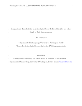 Computational Reproducibility in Archaeological Research: Basic Principles and a Case