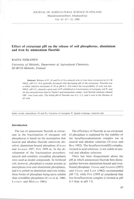 Effect of Extractant Ph on the Release of Soil Phosphorus, Aluminium and Iron by Ammonium Fluoride