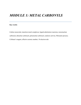 Metal Carbonyls