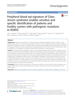Peripheral Blood Epi-Signature of Claes-Jensen Syndrome Enables Sensitive and Specific Identification of Patients and Healthy Ca