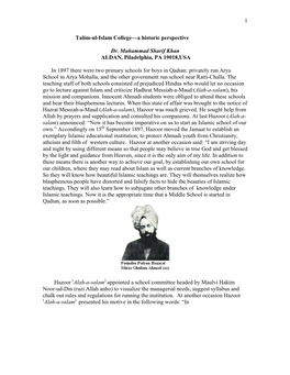 1 Talim-Ul-Islam College—A Historic Perspective Dr. Muhammad Sharif