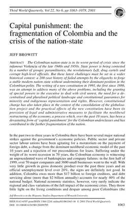 Capital Punishment: the Fragmentation of Colombia and the Crisis of the Nation-State