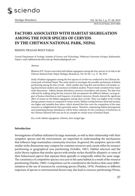 FACTORS ASSOCIATED with HABITAT SEGREGATION AMONG the FOUR SPECIES of CERVIDS in the CHITWAN NATIONAL PARK, NEPAL