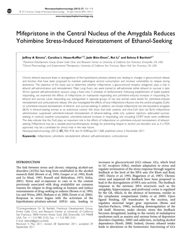 Mifepristone in the Central Nucleus of the Amygdala Reduces Yohimbine Stress-Induced Reinstatement of Ethanol-Seeking