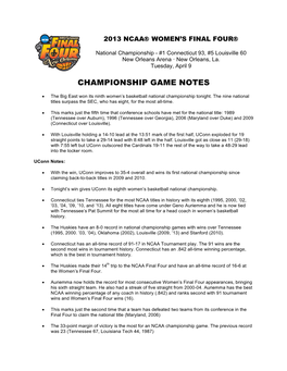 Championship Game Notes