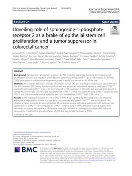 Unveiling Role of Sphingosine-1-Phosphate Receptor 2 As a Brake of Epithelial Stem Cell Proliferation and a Tumor Suppressor In
