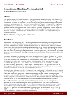 Terrorism and Ideology: Cracking the Nut by Donald Holbrook and John Horgan