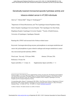 Genetically Lowered Microsomal Epoxide Hydrolase Activity And