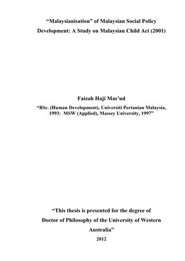 A Study on Malaysian Child Act (2001) Faizah Haji Mas'ud