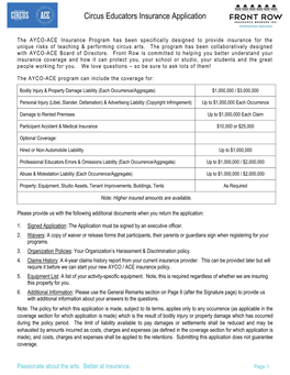 Circus Educators Insurance Application