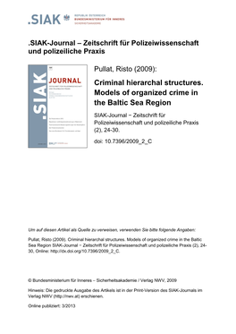Criminal Hierarchal Structures. Models of Organized Crime in the Baltic Sea Region