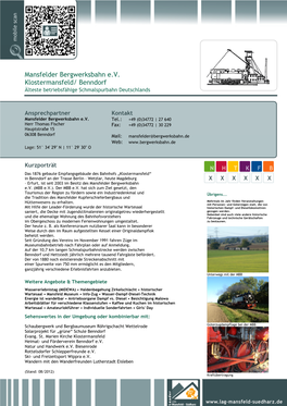 Mansfelder Bergwerksbahn E.V. Klostermansfeld/ Benndorf Älteste Betriebsfähige Schmalspurbahn Deutschlands