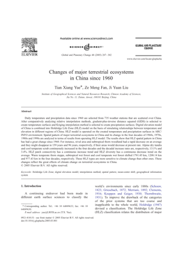 Changes of Major Terrestrial Ecosystems in China Since 1960