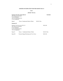 Scheme of Exmination for the Session 2012-13 Ba-I (Music