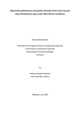 Agronomic Performance and Genetic Diversity of the Root Crop Yam Bean (Pachyrhizus Spp.) Under West African Conditions