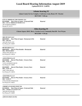 Local Board Hearing Information August 2019 Updated 8/29/19 2:40PM
