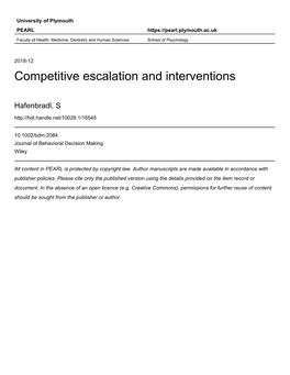 Competitive Escalation and Interventions