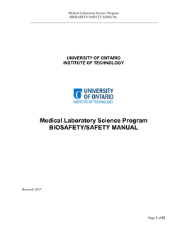 Medical Laboratory Science Program BIOSAFETY/SAFETY MANUAL ______