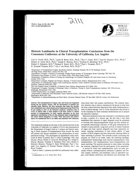 Historic Landmarks in Clinical Transplantation: Conclusions from the Consensus Conference at the University of California, Los Angeles