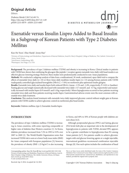 Exenatide Versus Insulin Lispro Added to Basal Insulin in a Subgroup of Korean Patients with Type 2 Diabetes Mellitus