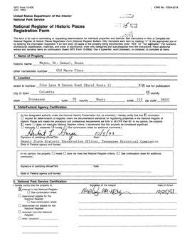 National Register of Historic Places U ' 16 ^23 Registration Form M