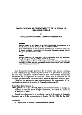 Contribución Al Conocimiento De La Flora De Granada. Nota I