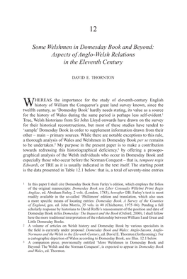 Some Welshmen in Domesday Book and Beyond: Aspects of Anglo-Welsh Relations in the Eleventh Century