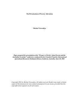 The Privatization of Poverty Alleviation Mechai Viravaidya Paper Prepared