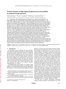 Particle Dynamics in High-Alpine Proglacial Reservoirs Modified by Pumped-Storage Operation Matteo Bonalumi,1,2 Flavio S