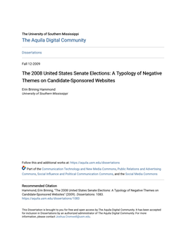 The 2008 United States Senate Elections: a Typology of Negative Themes on Candidate-Sponsored Websites