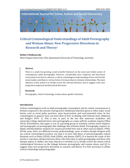 Critical Criminological Understandings of Adult Pornography and Woman Abuse: New Progressive Directions in Research and Theory1