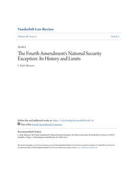 The Fourth Amendment's National Security Exception: Its History and Limits L