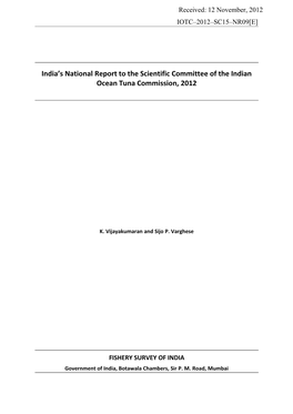 India's National Report to the Scientific Committee of the Indian Ocean