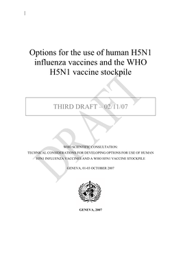 Options for the Use of Human H5N1 Influenza Vaccines and the WHO H5N1 Vaccine Stockpile