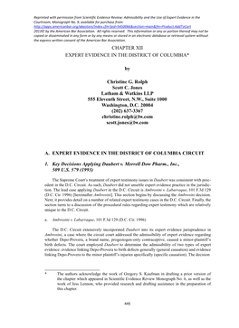 CHAPTER XII EXPERT EVIDENCE in the DISTRICT of COLUMBIA* by Christine G. Rolph Scott C. Jones Latham & Watkins LLP 555 Eleve