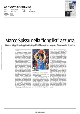 02/02/2021 Marco Spissu Nella Long List Azzurra