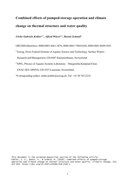 Combined Effects of Pumped-Storage Operation and Climate Change on Thermal Structure and Water Quality