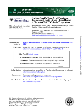 T Cells Via Trogocytosis + Apcs Onto CD8 Programmed Death Ligand 1