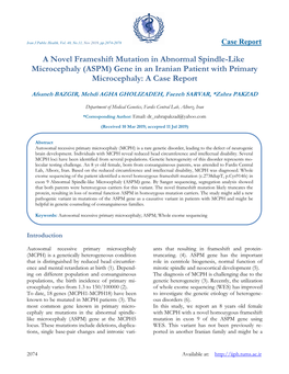 (ASPM) Gene in an Iranian Patient with Primary Microcephaly: a Case Report