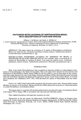 Phytoseiid Mites (Acarina) of Northeastern Brazil with Descriptions of Four New Species