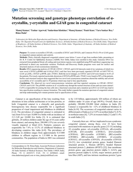 Crystallin, Γ-Crystallin and GJA8 Gene in Congenital Cataract