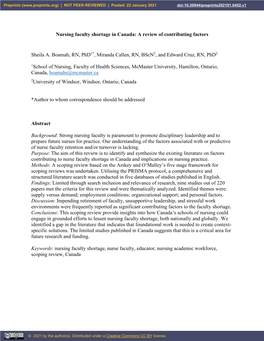 Nursing Faculty Shortage in Canada: a Review of Contributing Factors