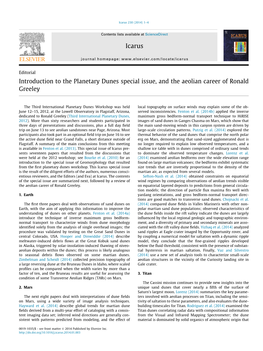 Introduction to the Planetary Dunes Special Issue, and the Aeolian Career of Ronald Greeley