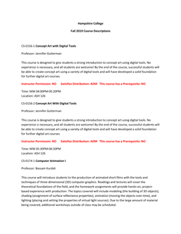 Hampshire College Fall 2019 Course Descriptions CS-0156-1 Concept