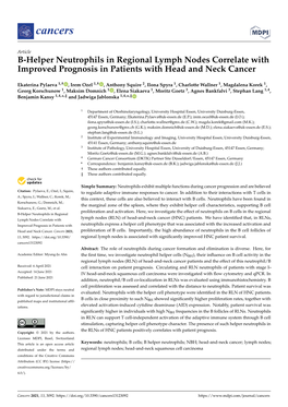 B-Helper Neutrophils in Regional Lymph Nodes Correlate with Improved Prognosis in Patients with Head and Neck Cancer