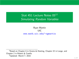 Stat 451 Lecture Notes 0512 Simulating Random Variables