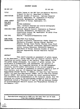 Safety Issues at the DOE Test and Research Reactors. a Report to the U.S