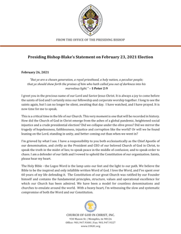 Presiding Bishop Blake's Statement on February 23, 2021 Election